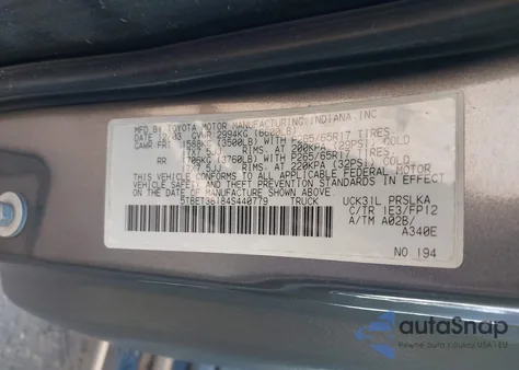 2004 Toyota Tundra Limited V8 z USA, uszkodzony, nr VIN 5TBET38184S440779